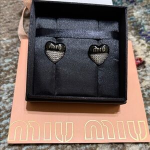 Miu Miu Black and Silver Heart Studs